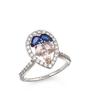 Hueb 18k White Gold Spectrum Blue Sapphire, Morganite & Diamond Ring
