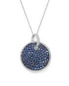 Sapphire And Diamond Disc Pendant Necklace In 14k White Gold, 18