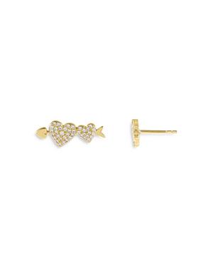 Adinas Jewels Arrow Pierced Pave Heart Stud Earrings