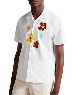 Ted Baker Walmond-ss Cotton Embroidered Floral Applique Button Down Camp Shirt
