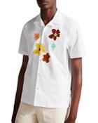 Ted Baker Walmond-ss Cotton Embroidered Floral Applique Button Down Camp Shirt