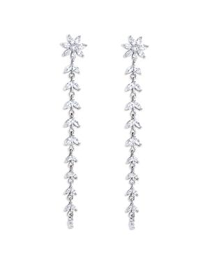 Shashi Cubic Zirconia Flower Linear Drop Earrings In White Gold Plated