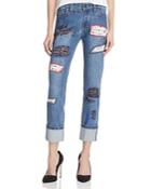 Alice + Olivia Hanna Rolled-cuff Patchwork Jeans In Vintage Wash