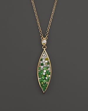 Pleve 18k Yellow Gold Tsavorite Ombre Mosaic Marquise Drop Pendant Necklace With Green Tsavorite Garnets And Diamonds, 15.5