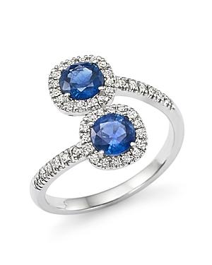 Diamond And Sapphire Two-stone Halo Wrap Ring In 14k White Gold - 100% Exclusive