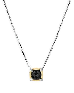 David Yurman Sterling Silver Petite Chatelaine Onyx & Diamond Pendant Necklace With 18k Yellow Gold, 18