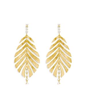 Hueb 18k Yellow Gold Bahia Diamond Open Leaf Drop Earrings