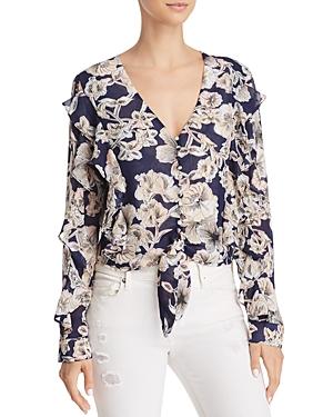 Bardot Tully Ruffled Floral Tie-front Top