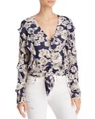 Bardot Tully Ruffled Floral Tie-front Top