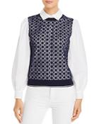 Tory Burch Embroidered Vest Poplin-sleeve Top