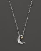 Diamond Moon And Star Pendant Necklace In 14k White And Yellow Gold, .08 Ct. T.w.