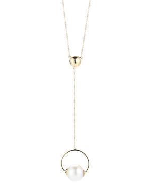 Mateo 14k Yellow Gold Cultured Freshwater Pearl Suspended Circle Lariat Necklace, 18