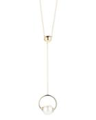 Mateo 14k Yellow Gold Cultured Freshwater Pearl Suspended Circle Lariat Necklace, 18