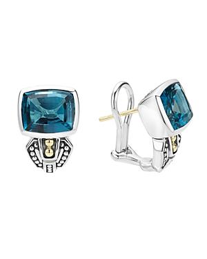 Lagos 18k Gold And Sterling Silver Caviar Color Huggie Earrings With London Blue Topaz