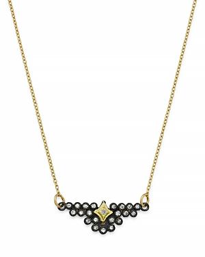 Armenta Blackened Sterling Silver & 18k Yellow Gold Old World Champagne Diamond Bezel Pendant Necklace, 15.5