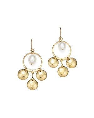 Bloomingdale's Cultured Freshwater Pearl & Hammered Disc Chandelier Earrings In 14k Yellow Gold - 100% Exclusive