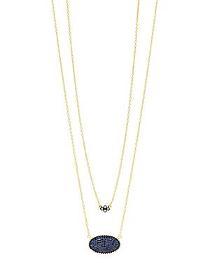 Freida Rothman Oval Pave Double Pendant Necklace In Rhodium & 14k Gold-plated Sterling Silver, 16-18