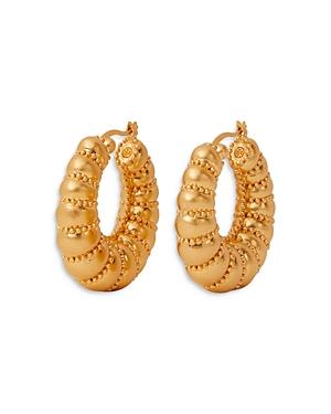 Tory Burch Milgrain Fluted And Beaded Hoop Earrings
