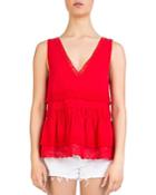 The Kooples Ruffled Lace-detail Tank