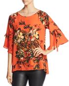 Status By Chenault Flutter-sleeve Floral Print Top