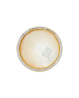 Freida Rothman Iridescent Pave & Mother Of Pearl Statement Ring In Two Tone Sterling Silver