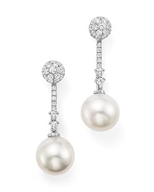 Tara Pearls 14k White Gold Natural Color White South Sea And Diamond Drop Earrings