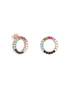Tous 18k Rose Gold Over Sterling Silver Rainbow Gemstone Circle Stud Earrings