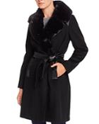 Via Spiga Belted Faux Fur-collar Wool-blend Coat