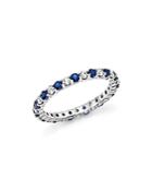 Diamond And Sapphire Eternity Band In 14k White Gold