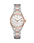 Tag Heuer Carrera Stainless Steel And Rose Gold Watch With White Mother Of Pearl Dial, 32mm