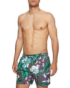 Boss Piranha Floral Print Regular Fit Swim Trunks