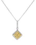 Bloomingdale's Yellow & White Diamond Princess & Round Pendant Necklace In 14k White & Yellow Gold, 1.55 Ct. T.w. - 100% Exclusive