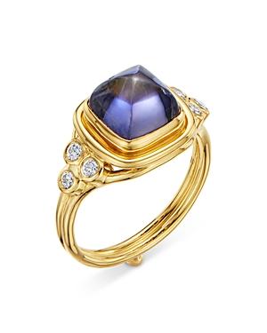 Temple St. Clair 18k Yellow Gold High Classic Sugar Loaf Ring With Iolite & Diamonds