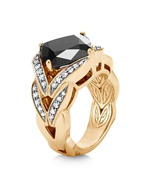 John Hardy 18k Yellow Gold Modern Chain Black Onyx Magic Cut Ring With Pave Diamonds