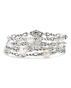 David Yurman Sterling Silver Continuance Pearl Chain Bracelet