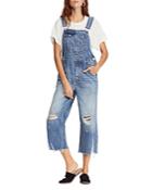 Free People Distressed Cropped Denim Overalls