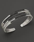 John Hardy Bamboo Silver Lava Narrow Flex Cuff With Black Sapphires