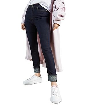 Ted Baker Printed Cuff Skinny Jeans In Dark Blue