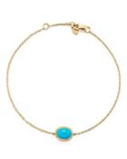 Oval Bezel Set Turquoise Chain Bracelet In 14k Yellow Gold
