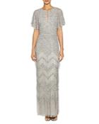 Aidan Mattox Beaded Flutter Sleeve Keyhole Front Gown