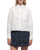 Maje Embroidered Openwork Poplin Button Front Shirt