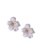 Nicola Bathie Crystal & Imitation Pearl Mother-of-pearl Flower Stud Earrings In Gold Tone
