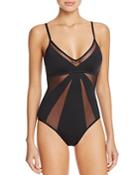 Kenneth Cole Mesh Trim One Piece Swimsuit