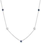 Bloomingdale's Diamond & Sapphire Station Necklace In 14k White Gold - 100% Exclusive