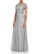 Adrianna Papell Petites Cap Sleeve Beaded Gown