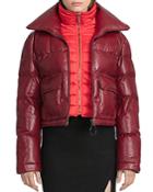 Bagatelle. City Quilted Leather Puffer Coat With Bib Warmer