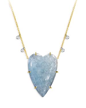Meira T 14k Yellow & White Gold Milky Aqua & Diamond Heart Pendant Necklace, 29