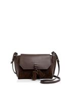 Longchamp Penelope Embossed Suede And Leather Crossbody