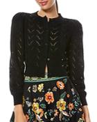 Alice And Olivia Kitty Pointelle Puff Sleeve Cardigan