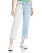 Alice + Olivia Amazing Asymmetric Two-tone Slim Straight-leg Jeans In Spring Personality